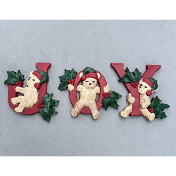 Homco Home Interiors Other - VTG Homco‎ Christmas JOY Bears 3Pc Hanging Wall Plaques Decor Home Interiors